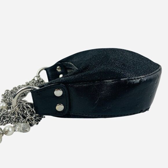 VTG 2000s Black Paris Hilton Chain Strap Mini Bag Purse Charms DISTRESSED WORN - Picture 4 of 16